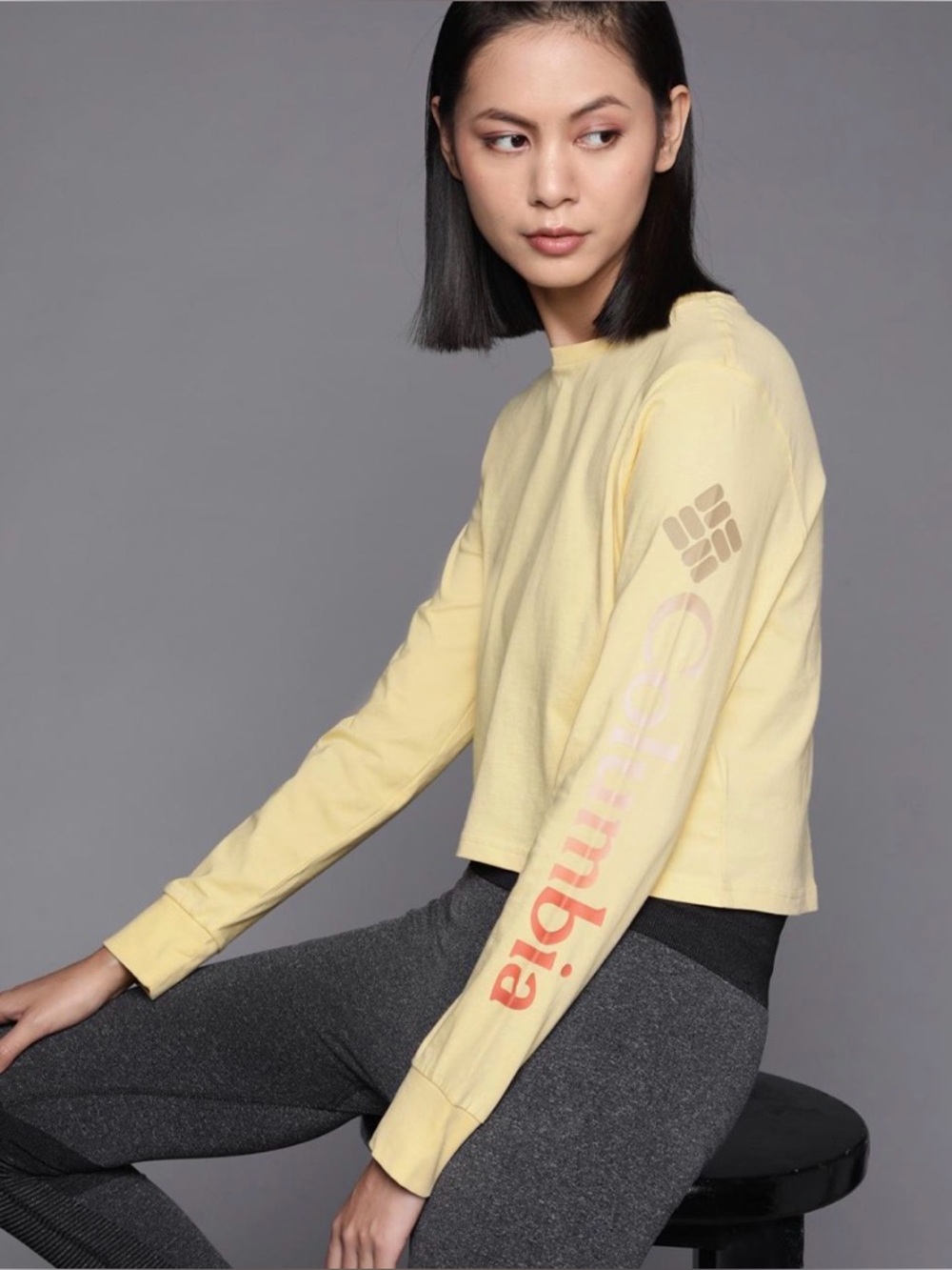 Columbia Women’s Yellow North Cascades Long Sleeve Printed, Cropped; Medium
